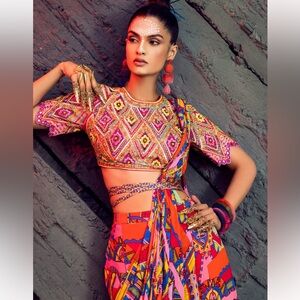 KYNAH geometric printed sharara sari new S